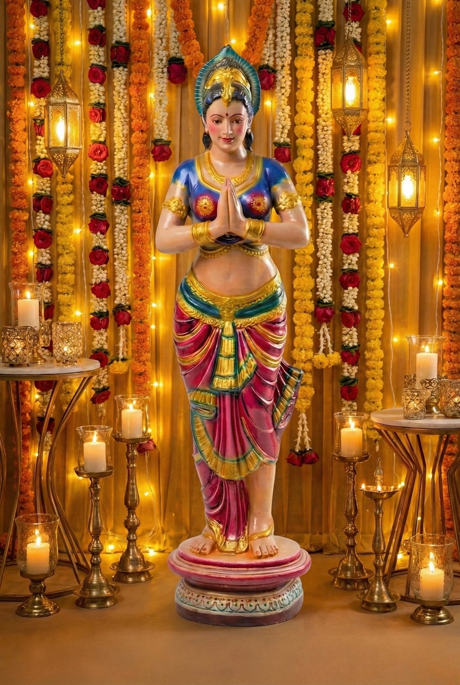 Welcome Leady Statues Fiber Welcome Lady Idol with Attendant - Image 1