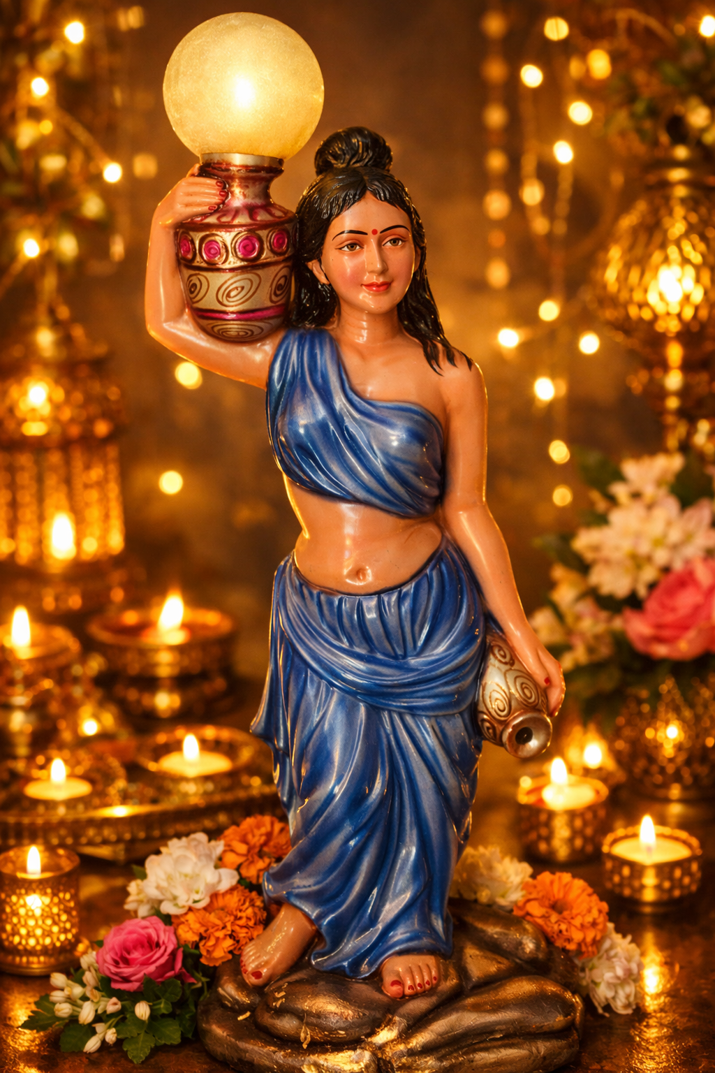 img1 Fiber Traditional Lady Idol with Decorative Lamp - Image 1