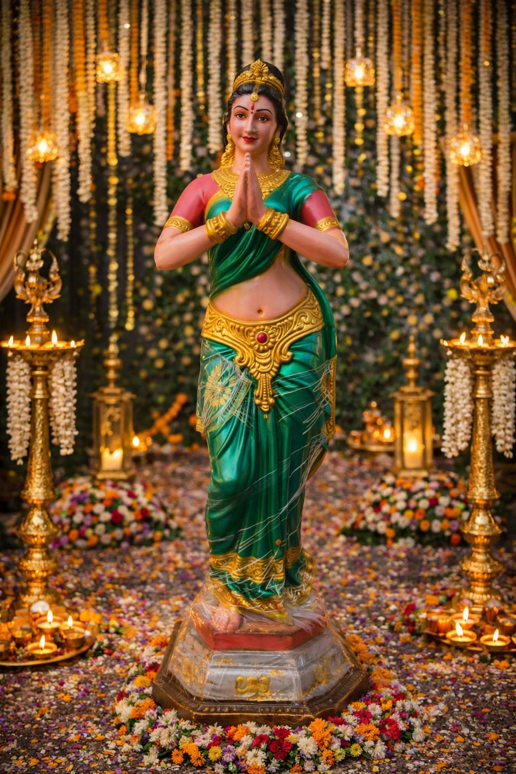 welcome statue Fiber Welcome Lady Idol in Namaste Pose for Entrance Decoration 2 Pcs - Image 1